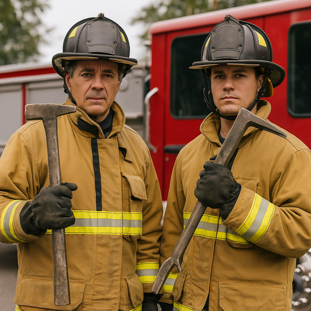 FIrefighters with Kelly Tool and Halligan