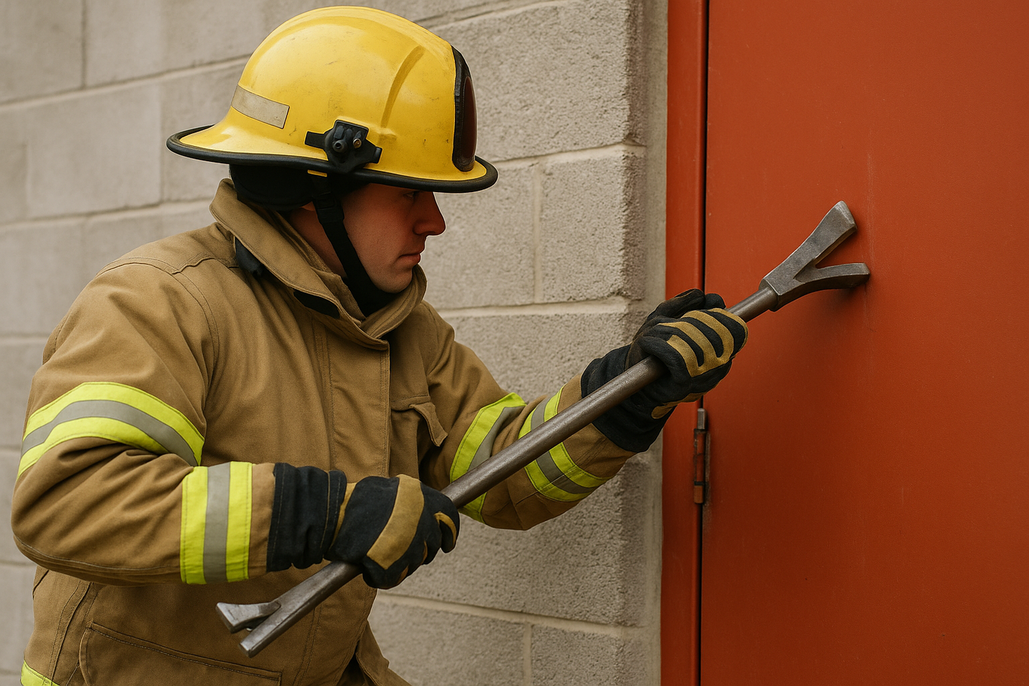 firefighter using a Halligan