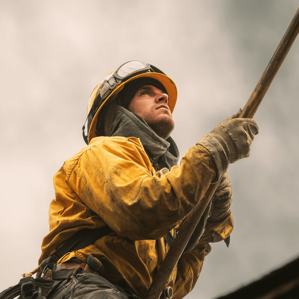 firefighter with fire hook