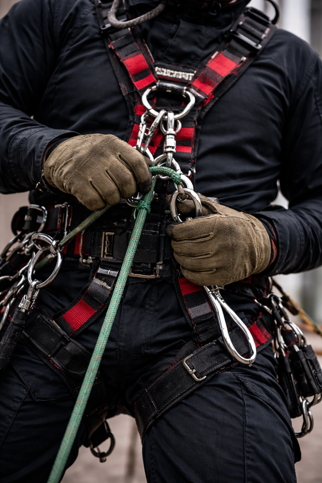 firefighter tying harness