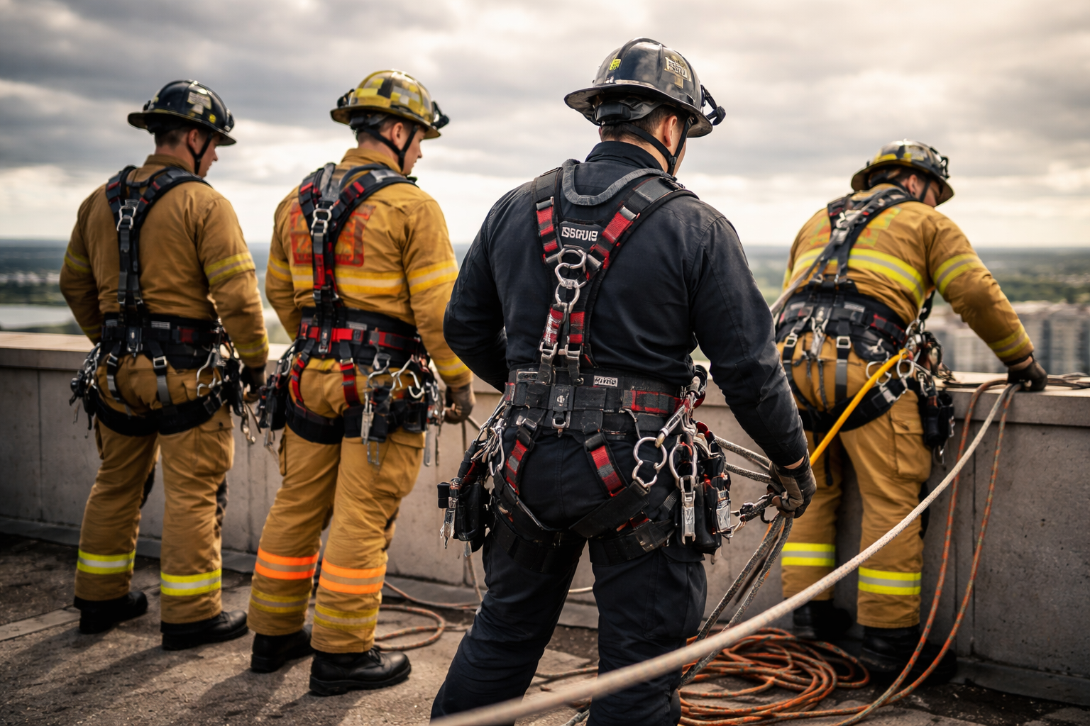 Firefighters with Rescue Harnesses